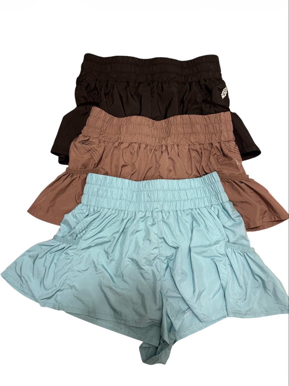 Set of 3 Free People Get Your Flirt On Shorts, Black, Brown and Blue